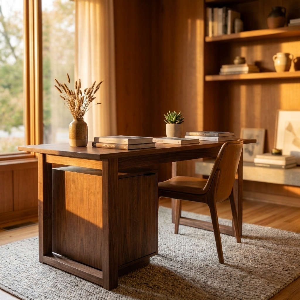 Walnut Home Office Desk 152 cm with Cabinet