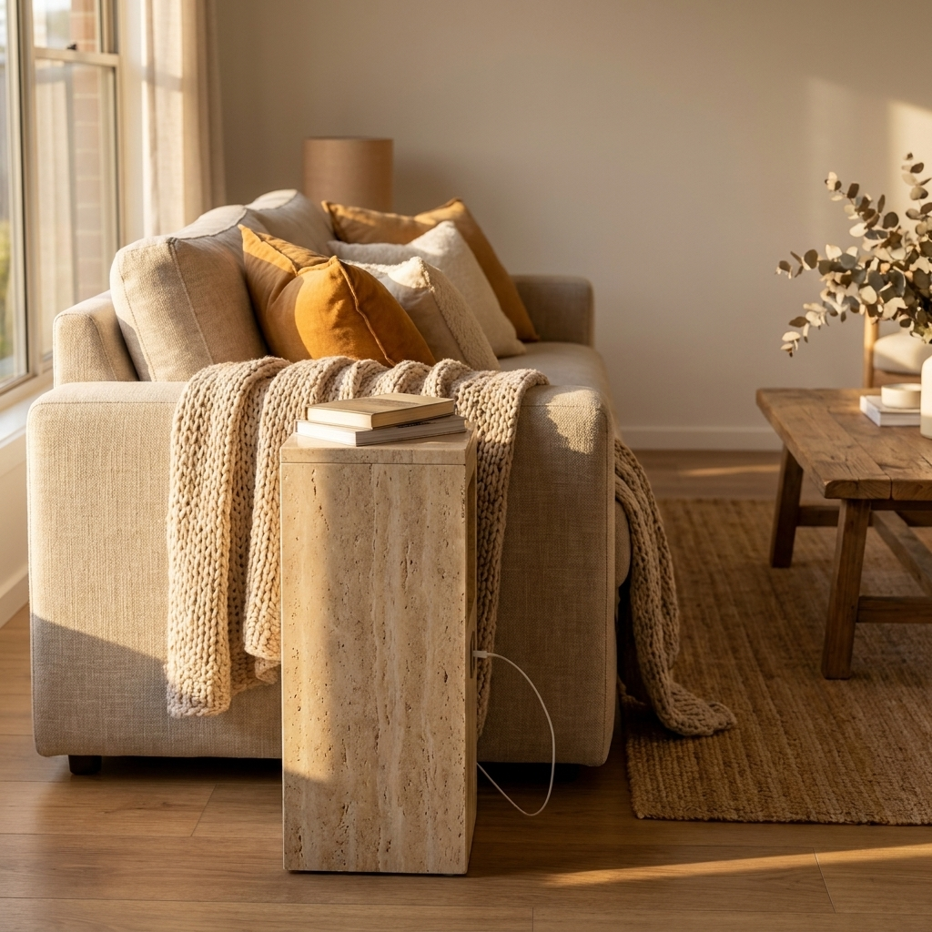 Narrow Side Table with USB Charging and Storage