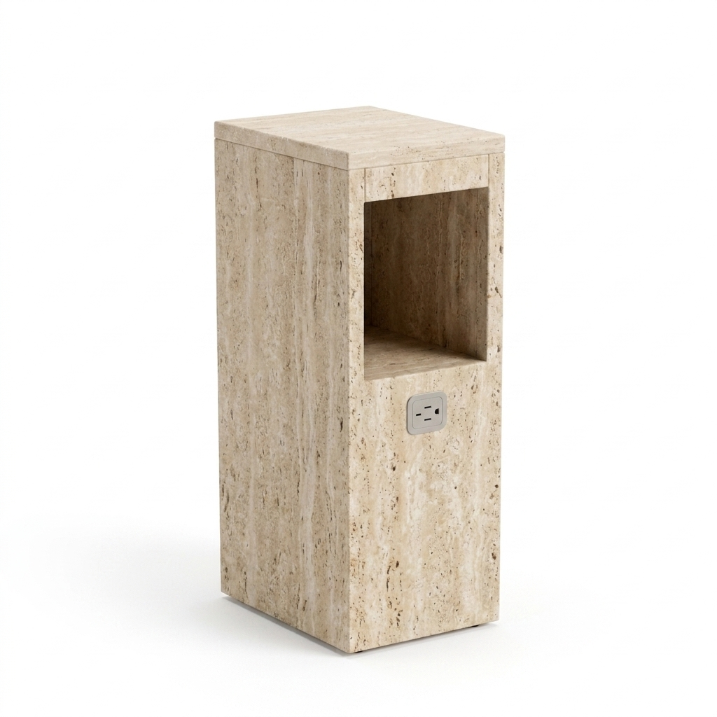 Narrow Side Table with USB Charging and Storage