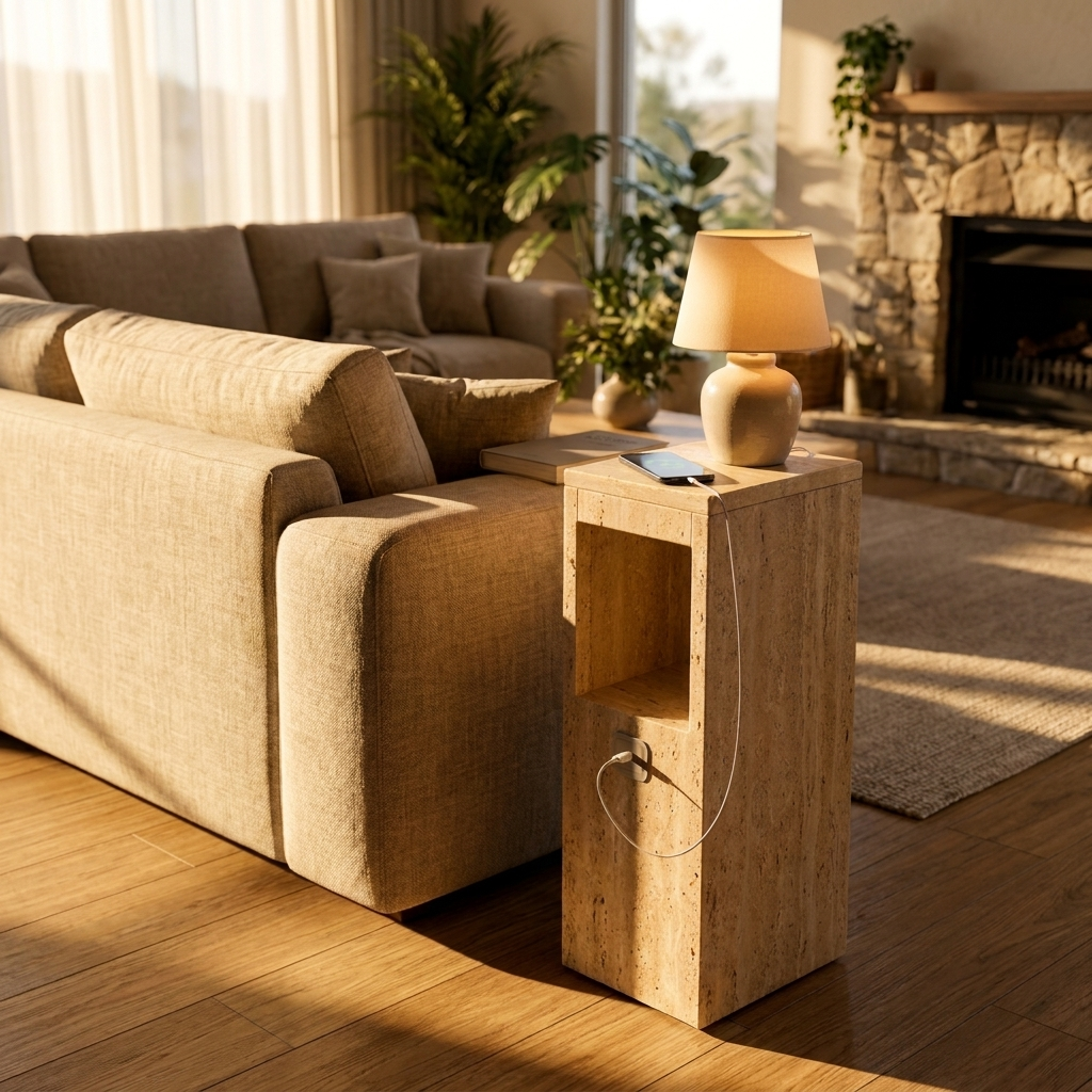 Narrow Side Table with USB Charging and Storage