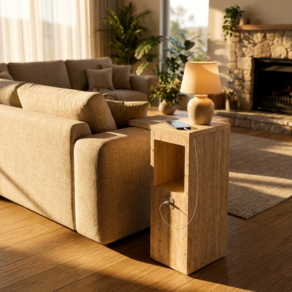 Narrow Side Table with USB Charging and Storage