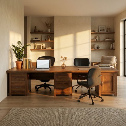 Two Person Home Office Desk 240 cm - Brown