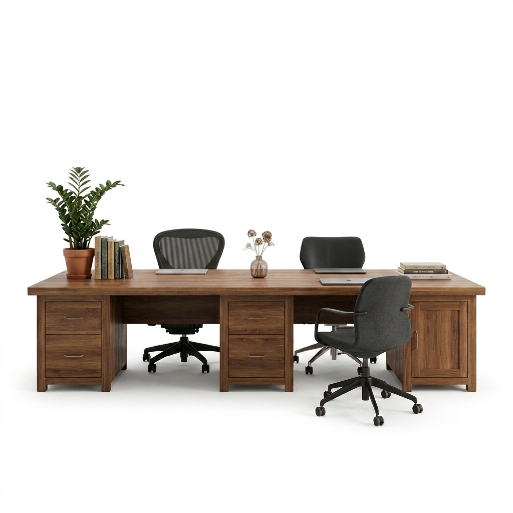 Two Person Home Office Desk 240 cm - Brown