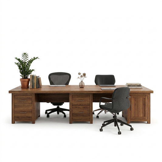 Two Person Home Office Desk 240 cm - Brown