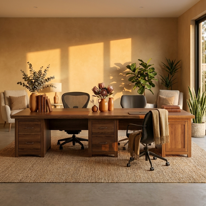 Two Person Home Office Desk 240 cm - Brown
