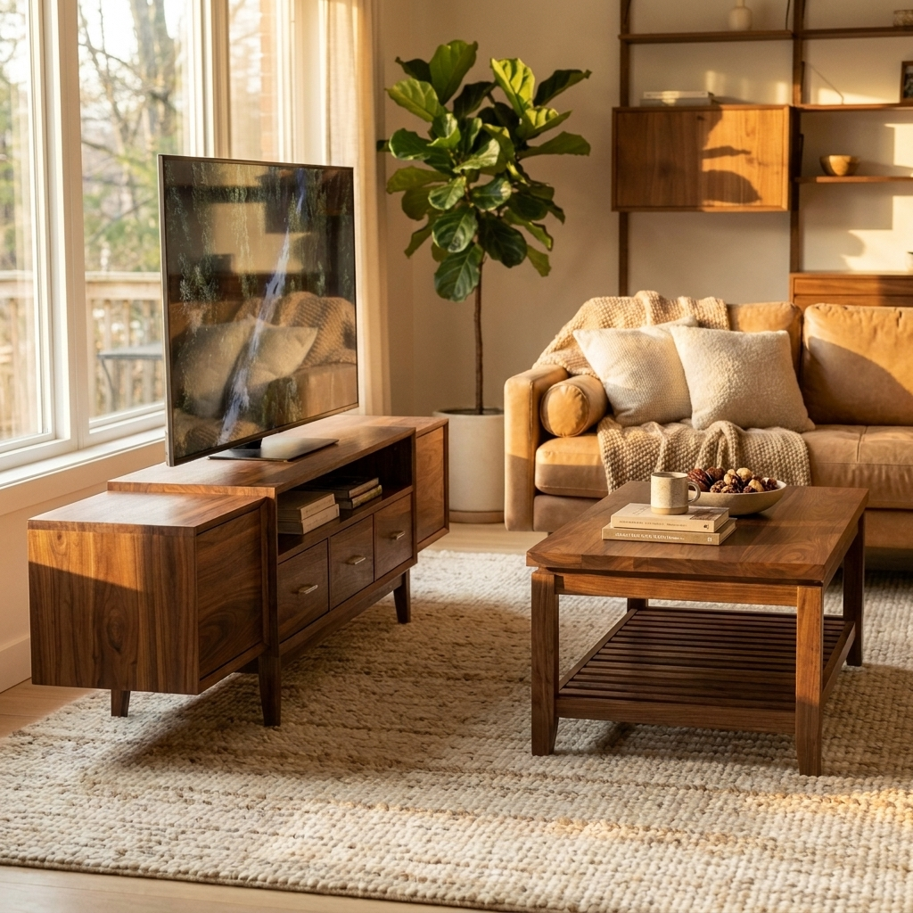 Walnut TV Stand & Coffee Table Set - Extendable