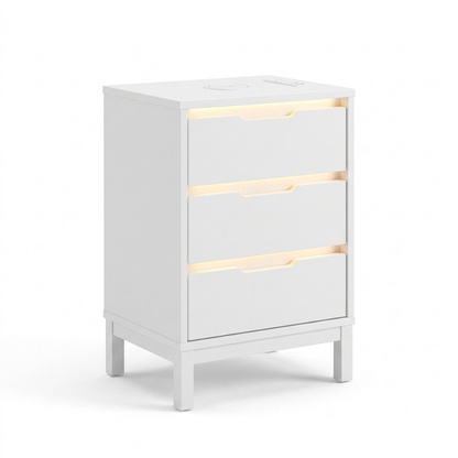 White Bedside Table with Charging and LED Light