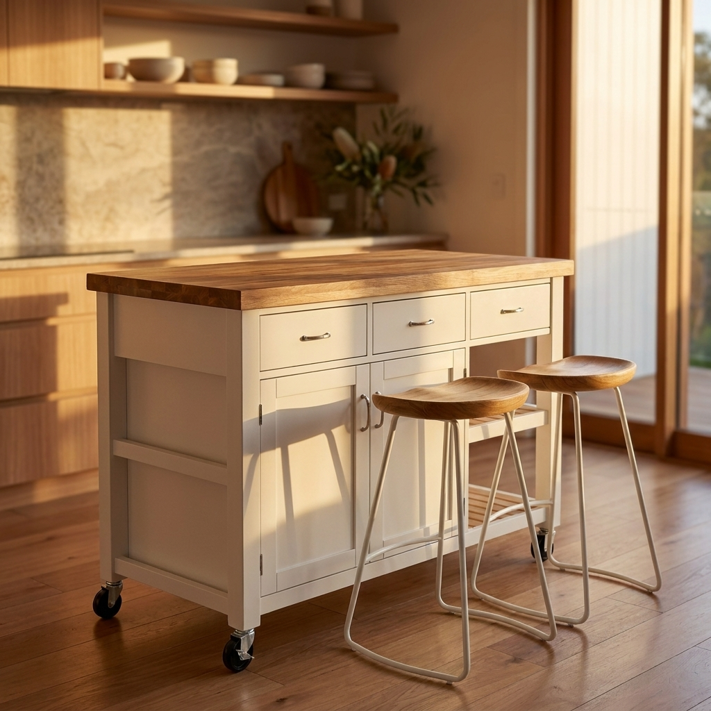 White Kitchen Island Bench 127 cm with Storage