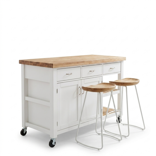 White Kitchen Island Bench 127 cm with Storage