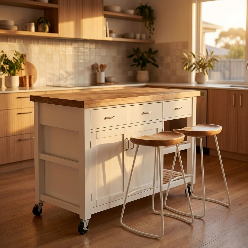 White Kitchen Island Bench 127 cm with Storage