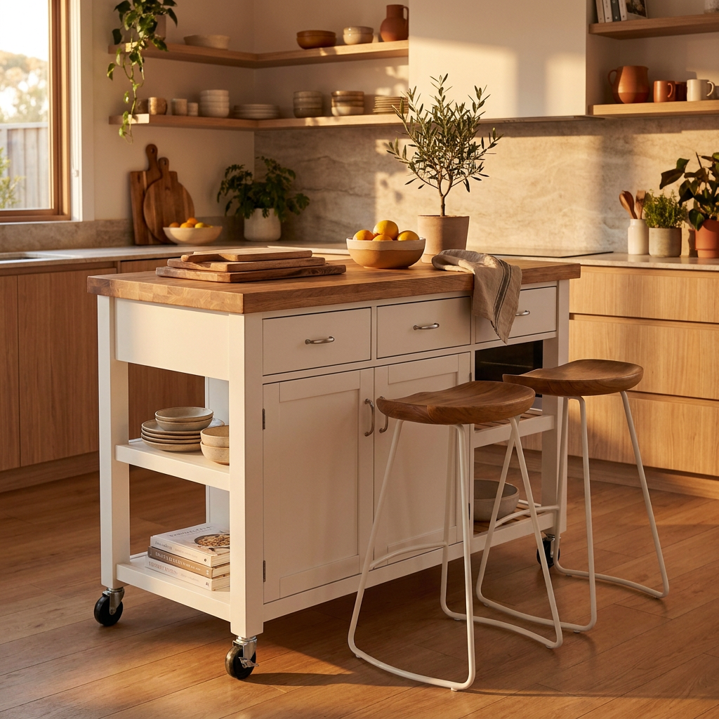 White Kitchen Island Bench 127 cm with Storage