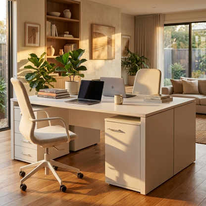 Two Person Home Office Desk 240 cm - White