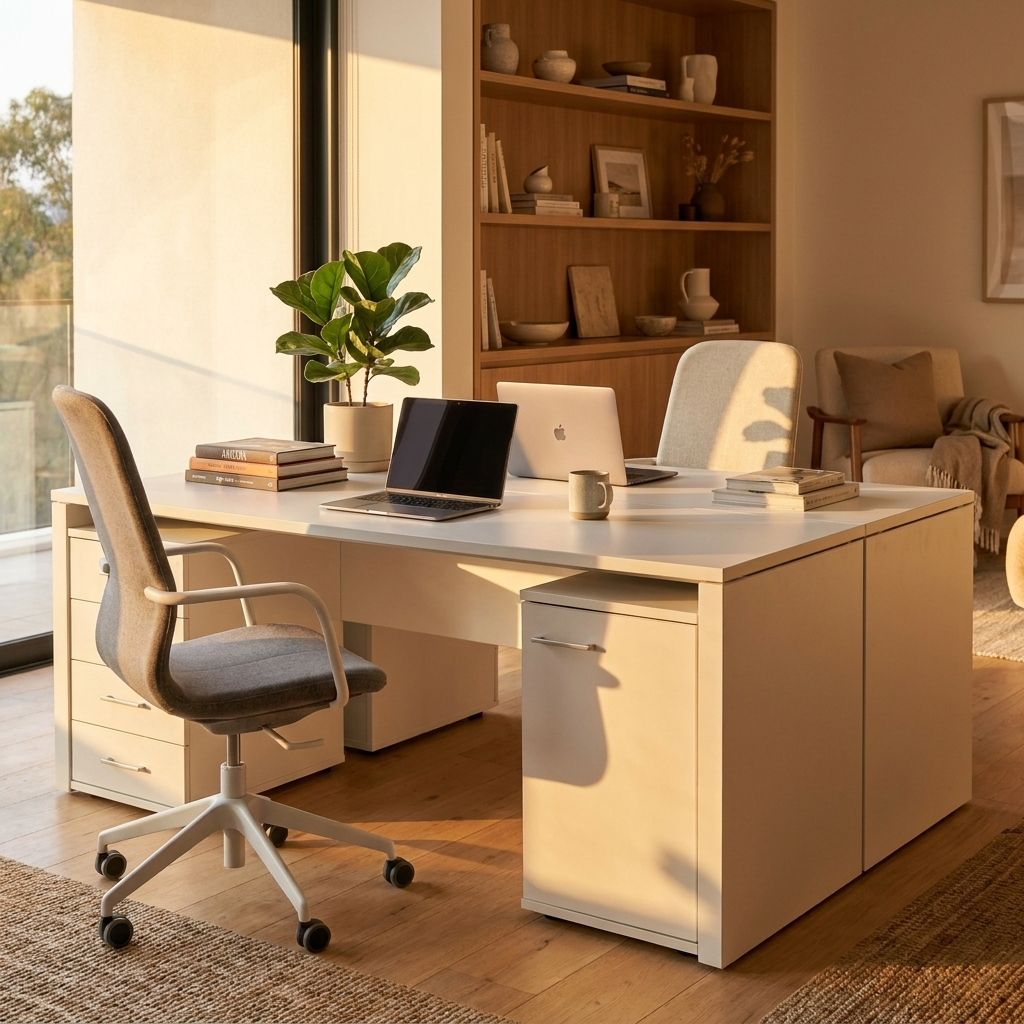 Two Person Home Office Desk 240 cm - White