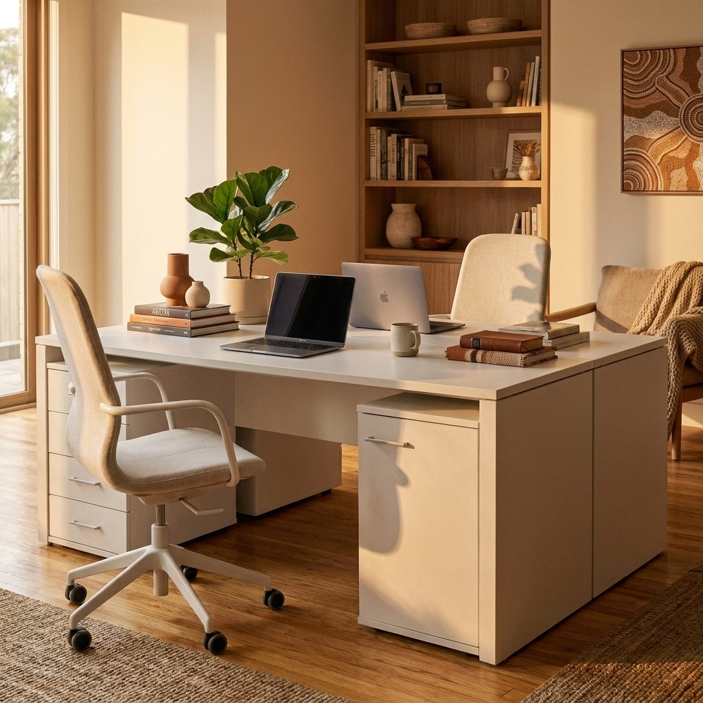 Two Person Home Office Desk 240 cm - White