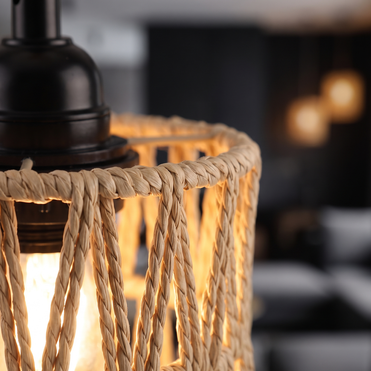 Woven Rattan Plug-In Pendant Light - detail