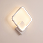 Modern LED Wall Sconce, square frame, in white on white background