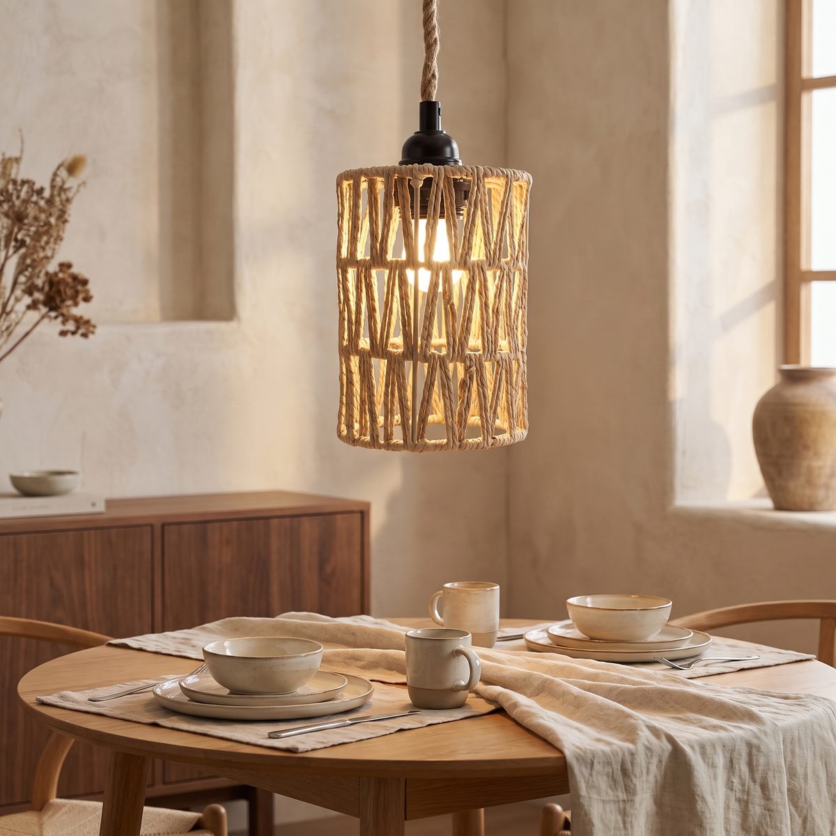 Woven Rattan Plug-In Pendant Light lifestyle