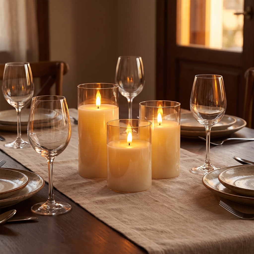 Flameless Glass Pillar Candles lifestyle 1