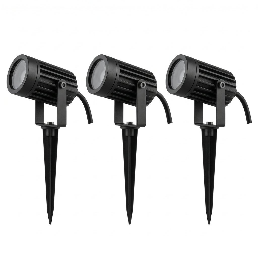 LED Garden Spike Spotlight Set of 3 on white background