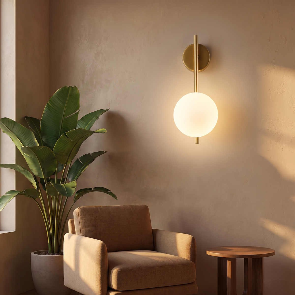 Brass Bar and Opal Globe Wall Sconce lifestyle 1