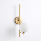 Brass Bar and Opal Globe Wall Sconce on white background