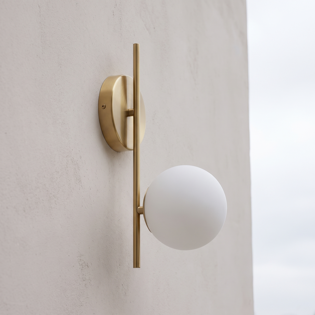 Brass Bar and Opal Globe Wall Sconce lifestyle 3