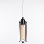 Pendant Light with Black Wire Cage, Industrial Single Bulb, E27 on white background