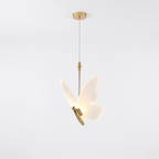 Pendant Light with Acrylic Butterfly Shade, Gold, Three Light Colors on white background