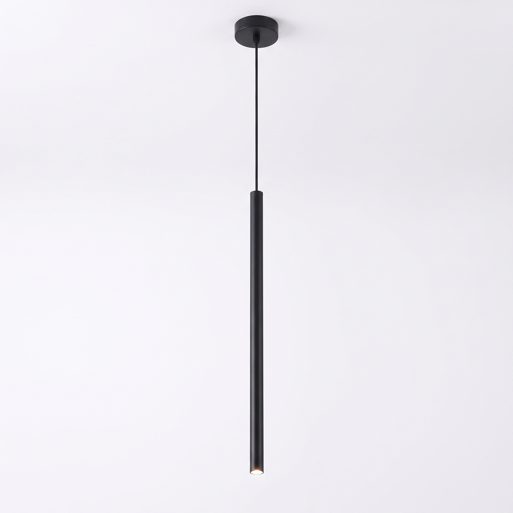 Pendant Light, Slim Black Tube LED, 15.7 in, Warm White on white background