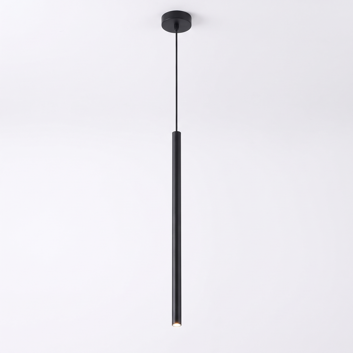 Pendant Light, Slim Black Tube LED, 15.7 in, Warm White on white background