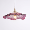 Pendant Light with Fluted Glass Flower Shade, Purple, Green or Clear on white background