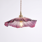 Pendant Light with Fluted Glass Flower Shade, Purple, Green or Clear on white background
