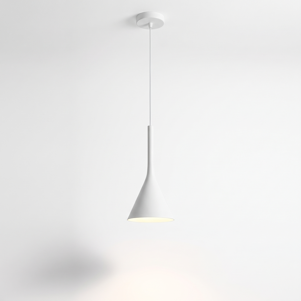 Pendant Light with Slim Cone Metal Shade, White or Black on white background