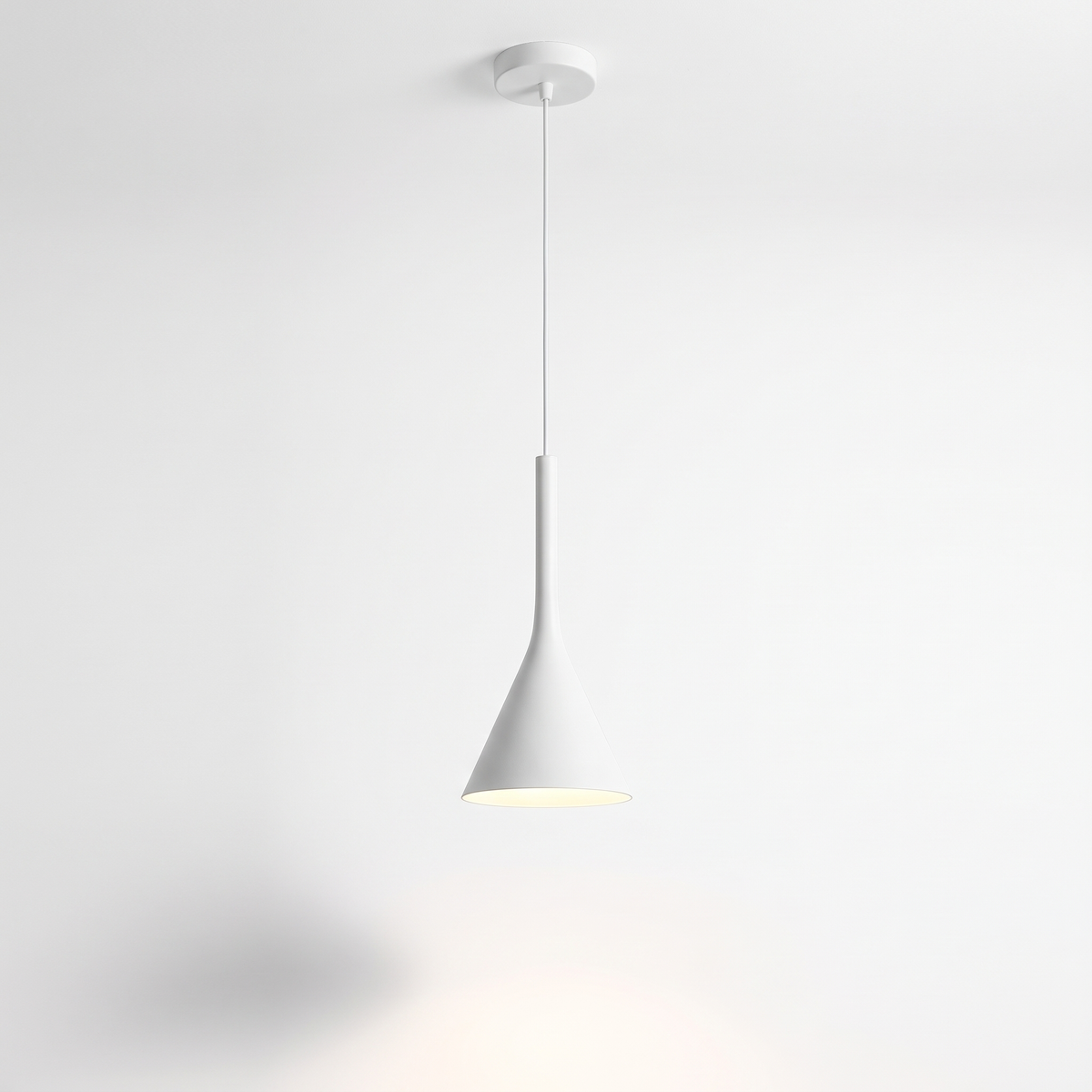 Pendant Light with Slim Cone Metal Shade, White or Black on white background