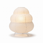 Table Lamp with Tiered Rice Paper Shade, Wabi-Sabi Bedside Light on white background