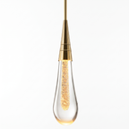 Pendant Light with Glass Teardrop Shade, Gold Fleck, Bedside Drop Light on white background