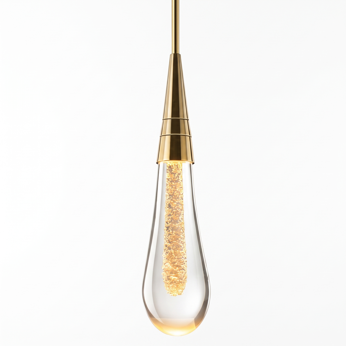 Pendant Light with Glass Teardrop Shade, Gold Fleck, Bedside Drop Light on white background
