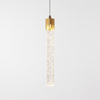 Pendant Light, Bubble Crystal Column with Gold Cap, Warm White LED on white background
