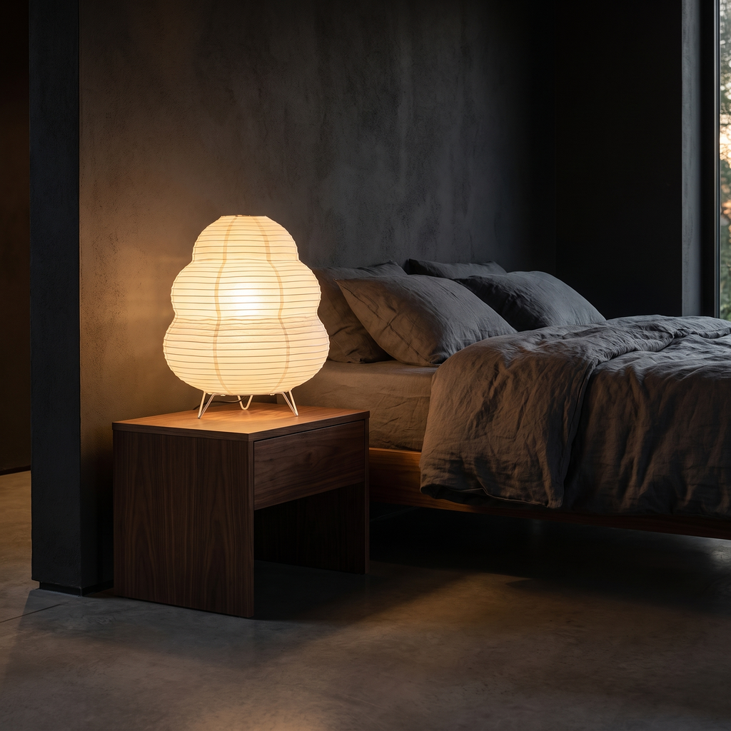 Table Lamp with Tiered Rice Paper Shade, Wabi-Sabi Bedside Light lifestyle 1