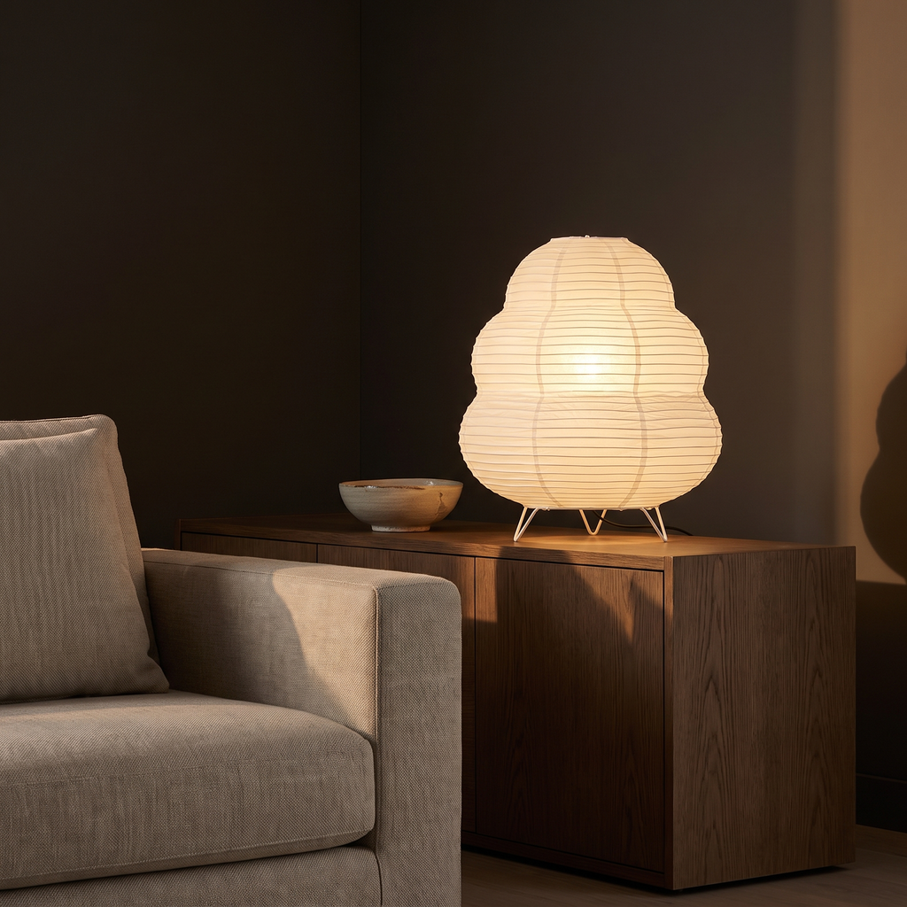 Table Lamp with Tiered Rice Paper Shade, Wabi-Sabi Bedside Light lifestyle 2