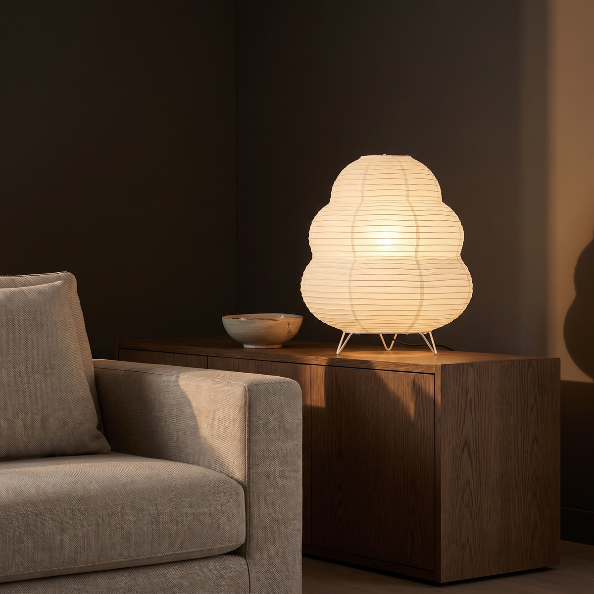 Table Lamp with Tiered Rice Paper Shade, Wabi-Sabi Bedside Light lifestyle 2