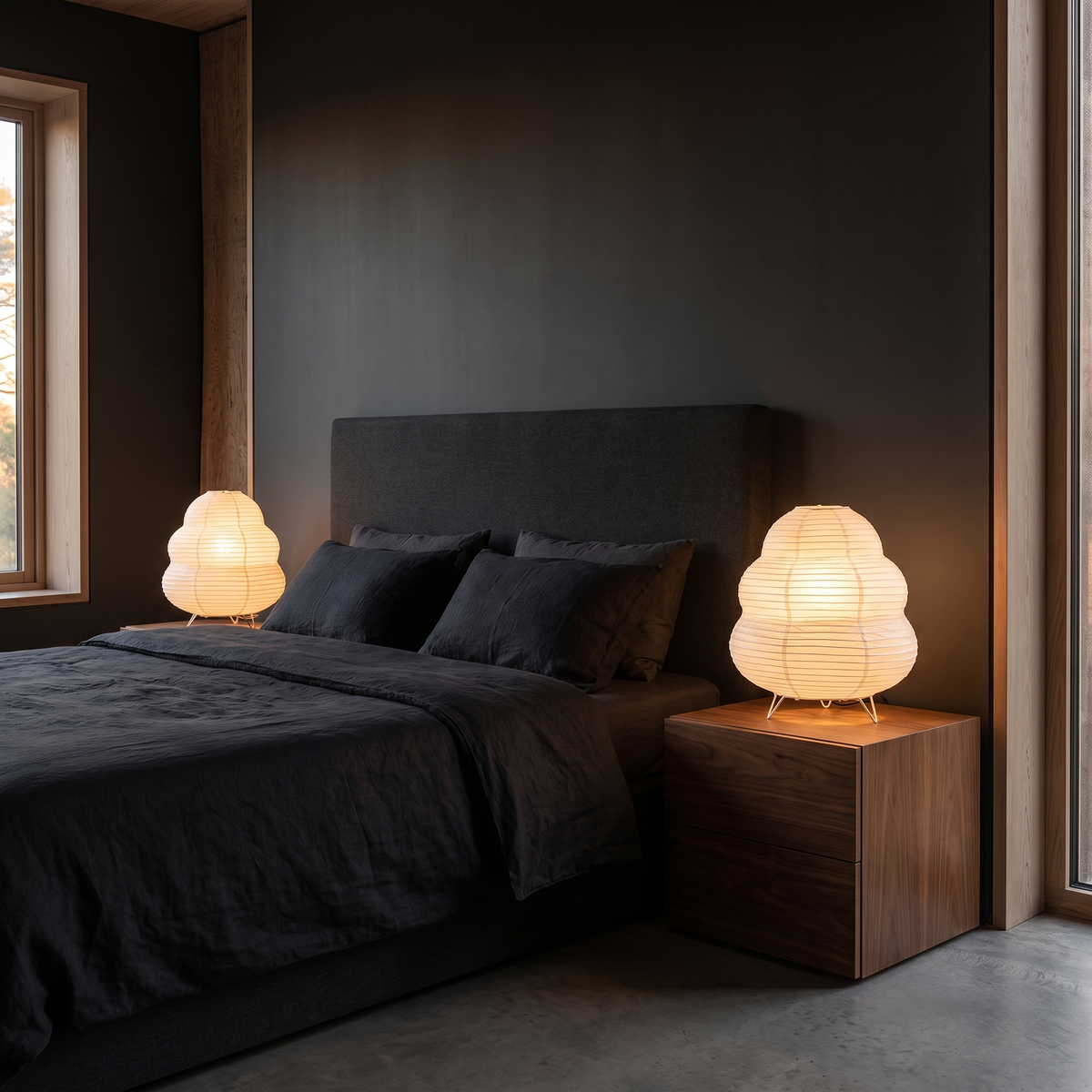 Table Lamp with Tiered Rice Paper Shade, Wabi-Sabi Bedside Light lifestyle 3