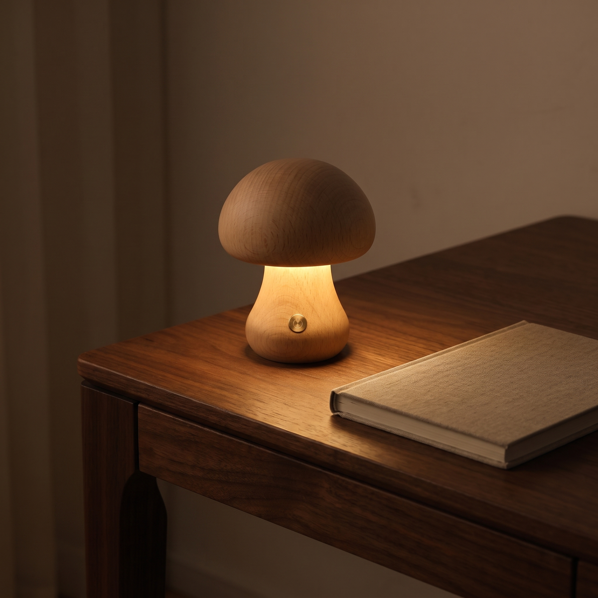 Table Lamp, Wooden Mushroom Night Light, Touch Dimmable, Rechargeable lifestyle 3