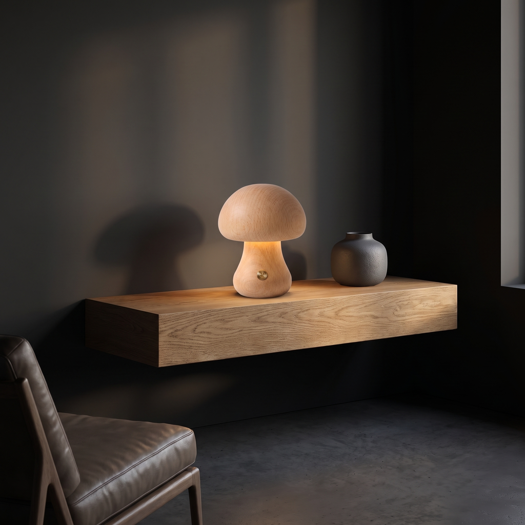 Table Lamp, Wooden Mushroom Night Light, Touch Dimmable, Rechargeable lifestyle 2