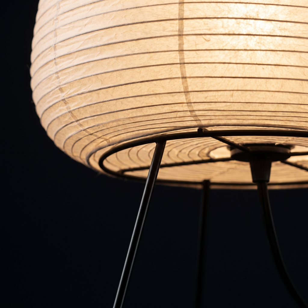 Table Lamp with Tall Rice Paper Egg Shade on Black Tripod Legs lifestyle 4