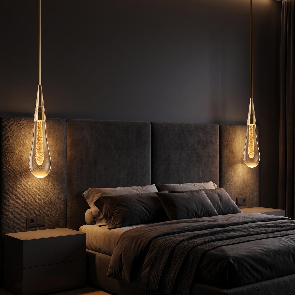 Pendant Light with Glass Teardrop Shade, Gold Fleck, Bedside Drop Light lifestyle 3