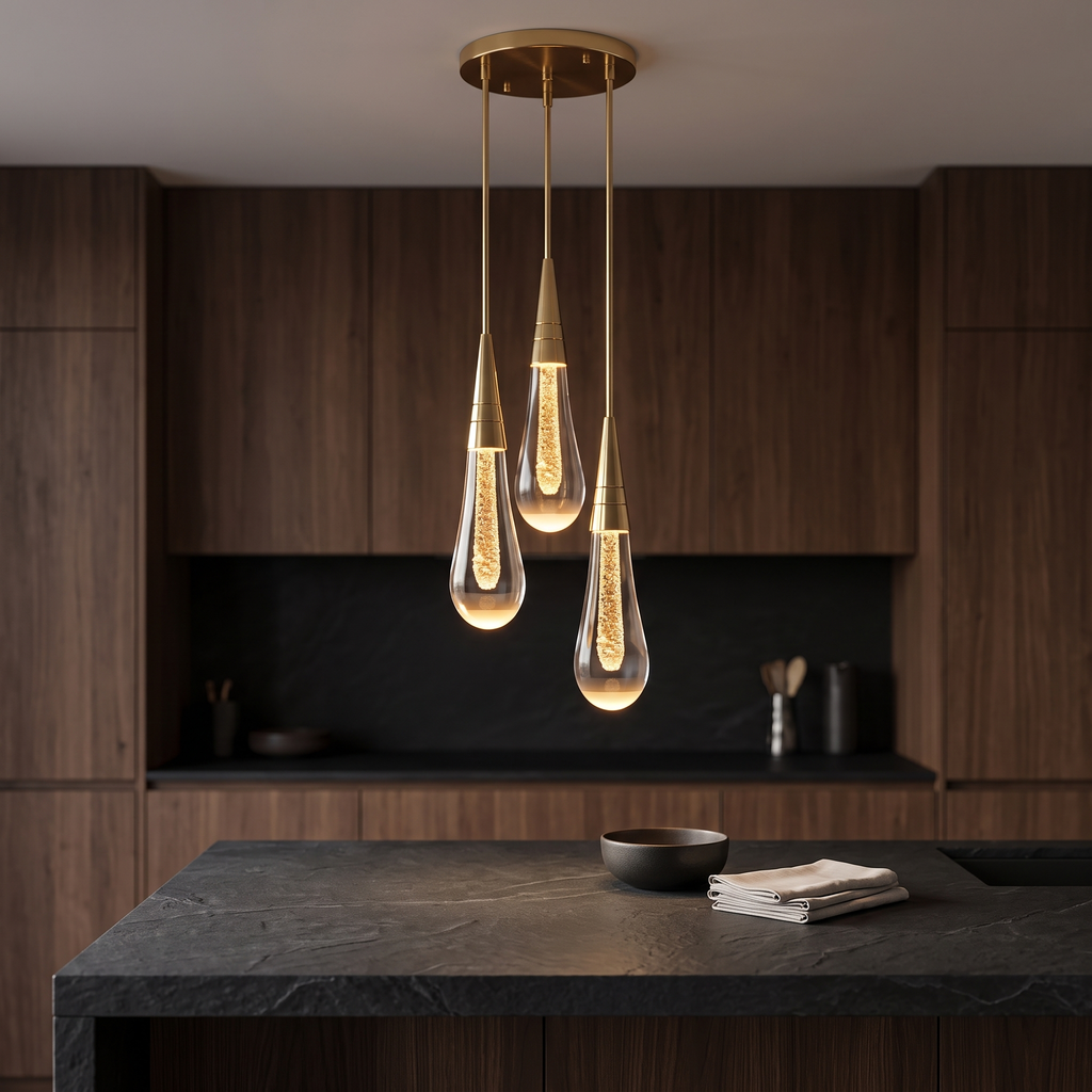 Pendant Light with Glass Teardrop Shade, Gold Fleck, Bedside Drop Light lifestyle 2