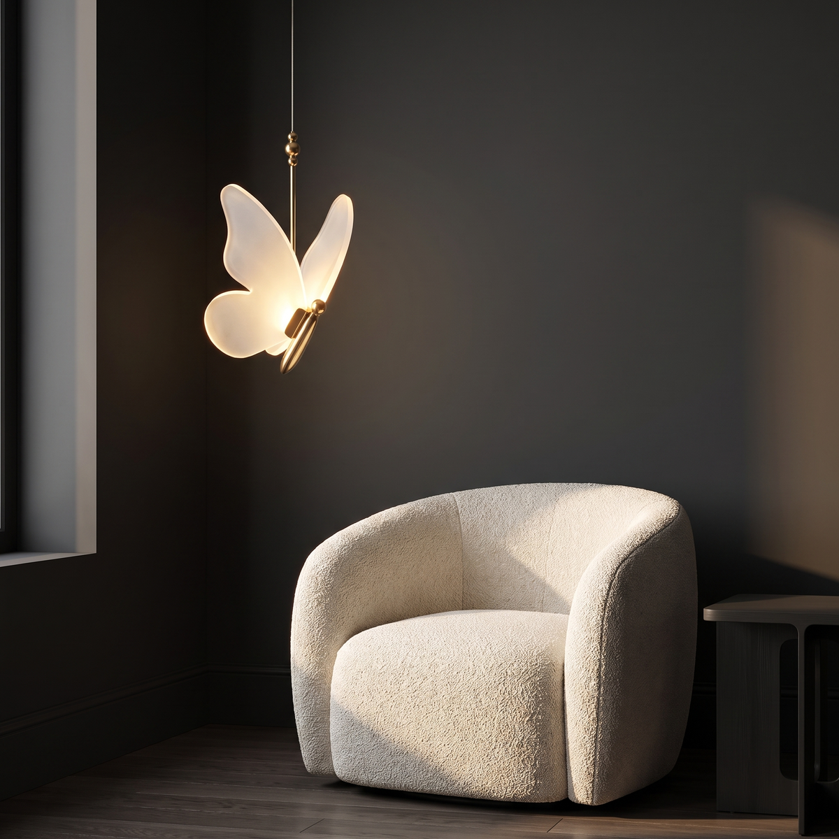 Pendant Light with Acrylic Butterfly Shade, Gold, Three Light Colors lifestyle 3
