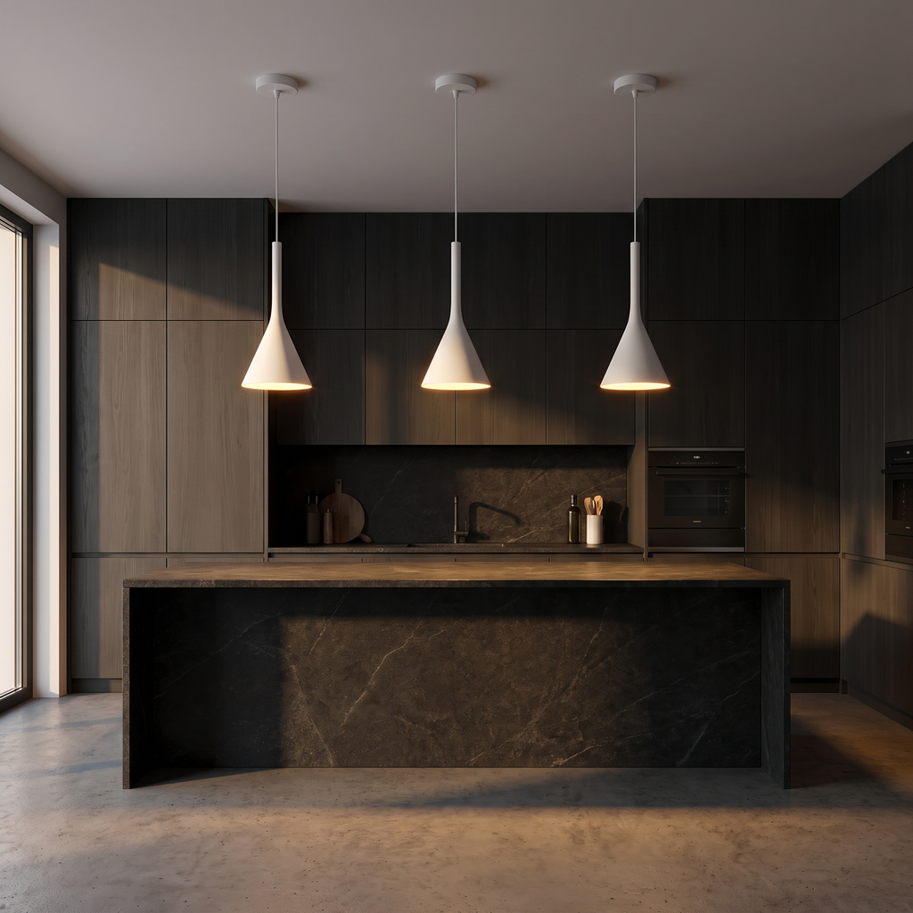 Pendant Light with Slim Cone Metal Shade, White or Black lifestyle 1