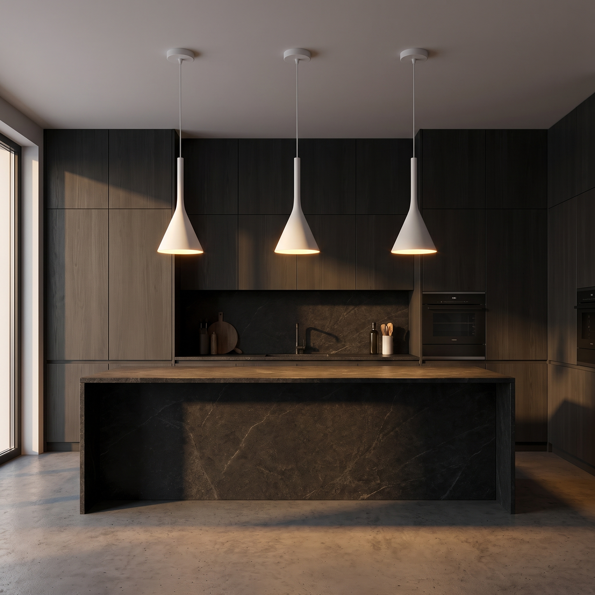 Pendant Light with Slim Cone Metal Shade, White or Black lifestyle 1